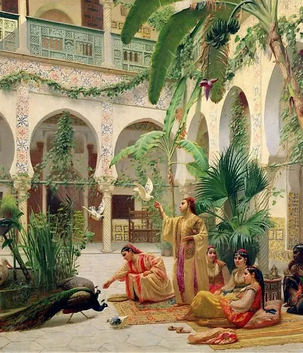 efsunlu magrip saray avlusu ve tavus kuslari duvar kagidi