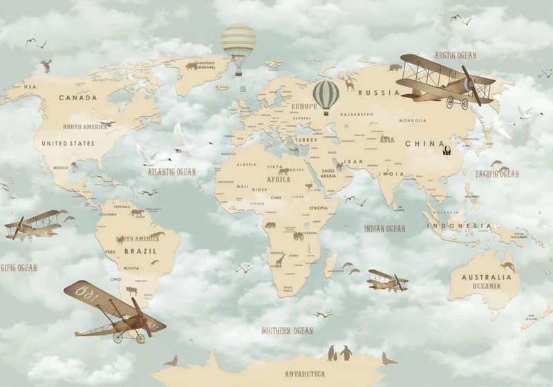 eski dunya havacilari nostaljik ucakli 3d cocuk duvar kagidi