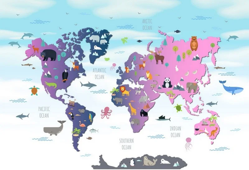 lila dusler atlasi pembe ve mor 3d cocuk duvar kagidi
