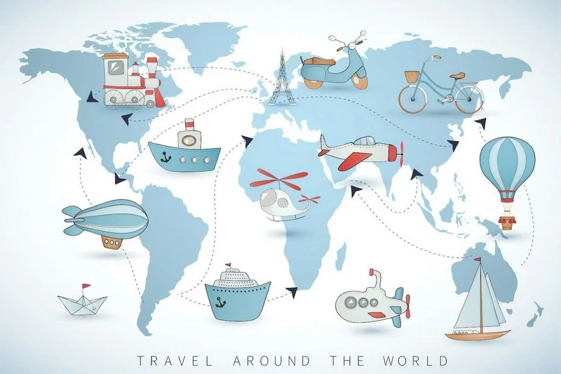 goklerin nostaljik rotasi ucakli ve balonlu 3d bebek duvar kagidi