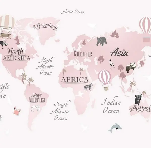 pembe dusler seruveni balonlu ve hayvanli 3d bebek duvar kagidi