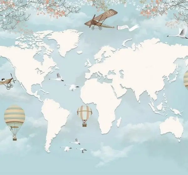 goklerin dussel atlasi balonlu ve cicekli 3d cocuk duvar kagidi