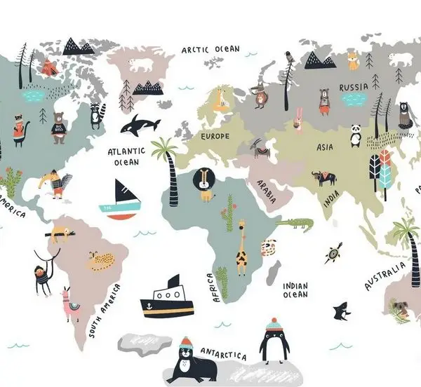 neseli cografya seruveni egitici hayvanli 3d cocuk duvar kagidi