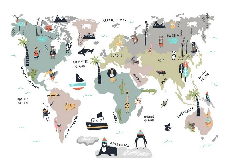 neseli cografya seruveni egitici hayvanli 3d cocuk duvar kagidi