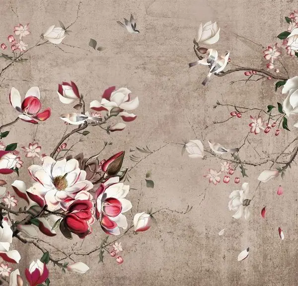 Çiçekli Kuşlu temalı duvar kağıdı-ckst-164