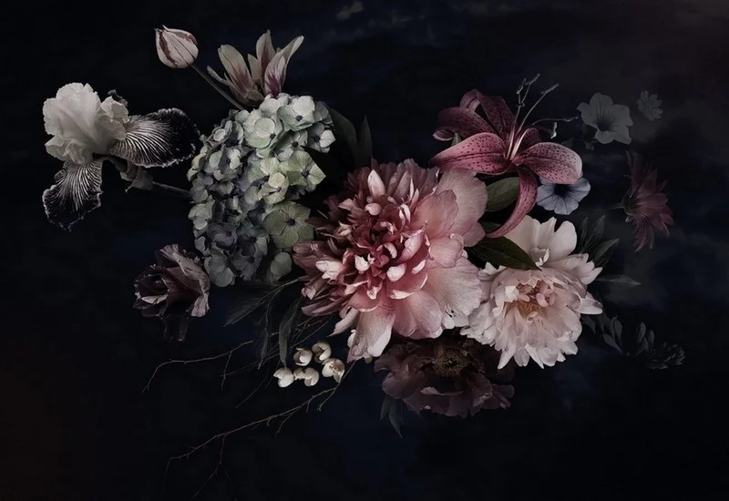 Trendyol siyah zeminli 3 boyutlu şakayık ve zambak desenli dekoratif duvar posteri bursa ve Hepsiburada lüks salon çiçekli duvar kağıdı modelleri