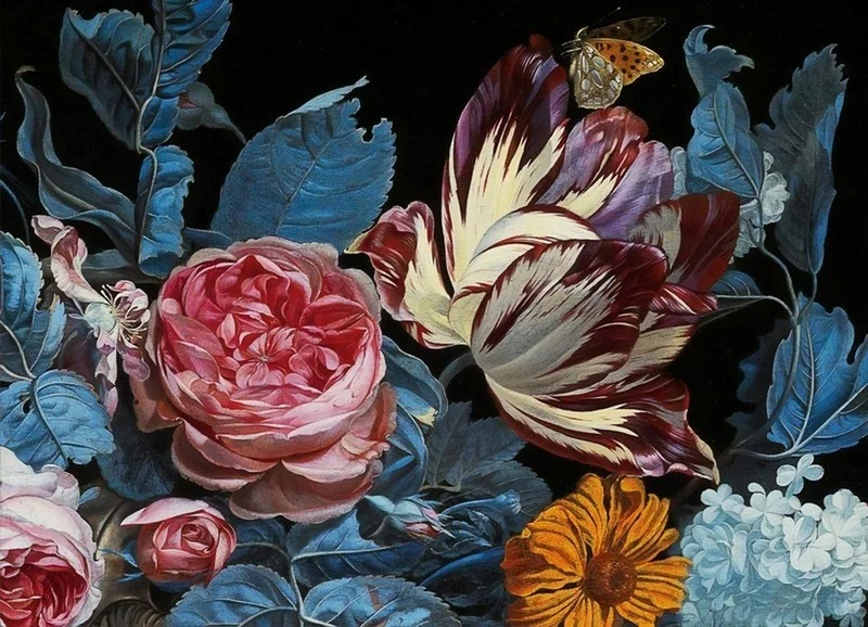 Klasik Sanat Dokulu Koyu Zemin Çiçek Desenli Duvar Kağıdı Yılmaz Home Collection