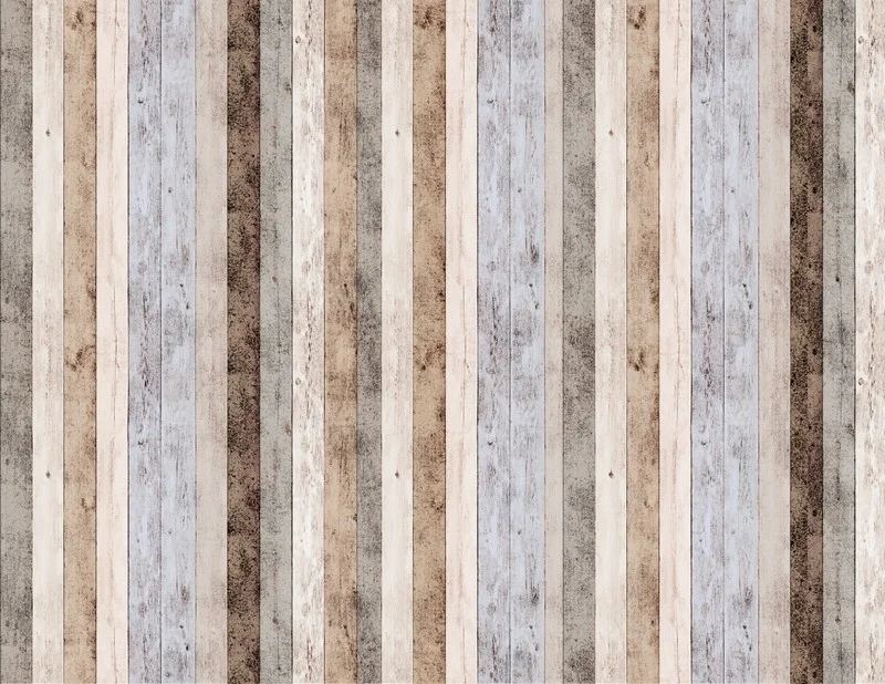 Dikey dizilimli eskitme ahşap panel desenli, vizon ve antrasit geçişli rustik modern duvar kağıdı.