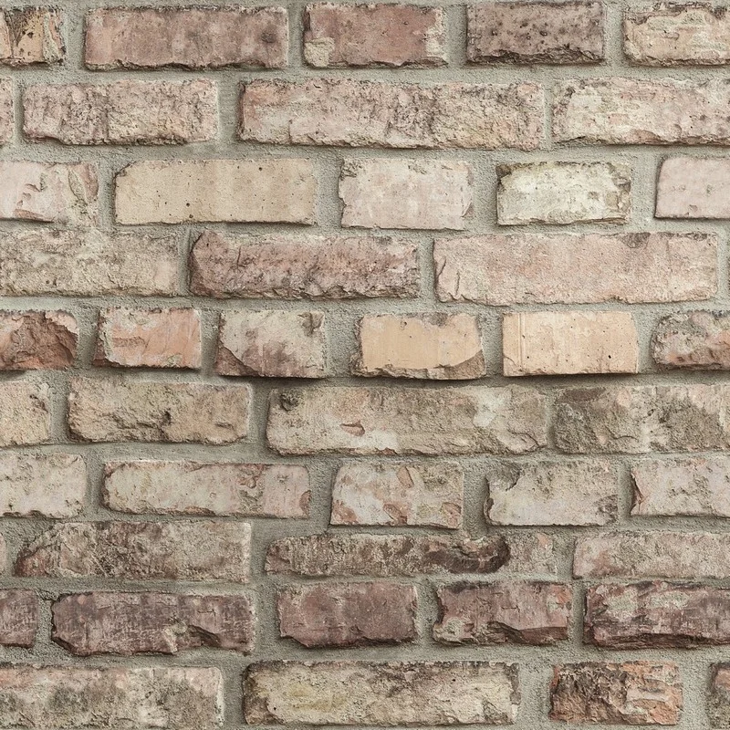 Koyu füme ve boz kızıl tonlarında, yüzeyi isli efektli, 3D derinlikli dekoratif tuğla duvar kağıdı.
