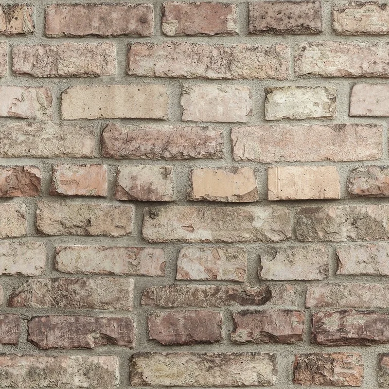 Koyu füme ve boz kızıl tonlarında, yüzeyi isli efektli, 3D derinlikli dekoratif tuğla duvar kağıdı.