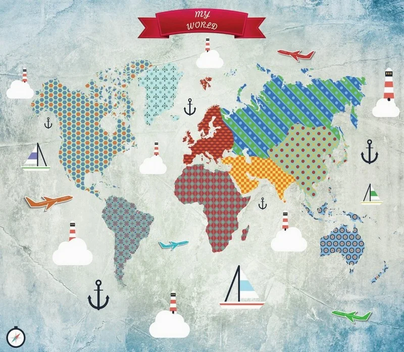 kucuk kaptan atlasi denizci temali desenli 3d cocuk duvar kagidi