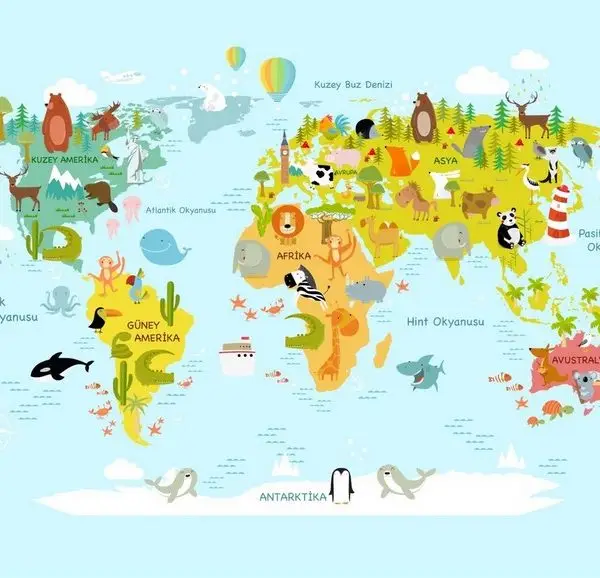 pastel doga atlasi sevimli hayvanlar 3d cocuk duvar kagidi