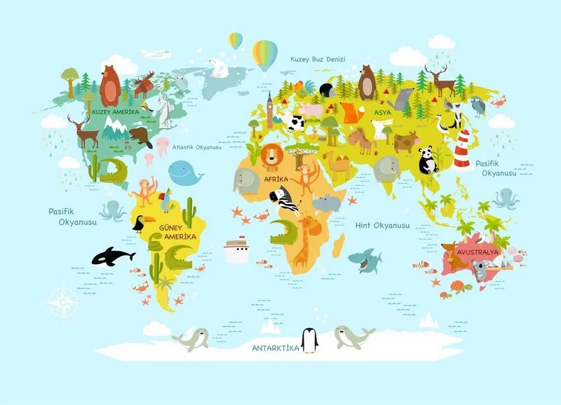 pastel doga atlasi sevimli hayvanlar 3d cocuk duvar kagidi