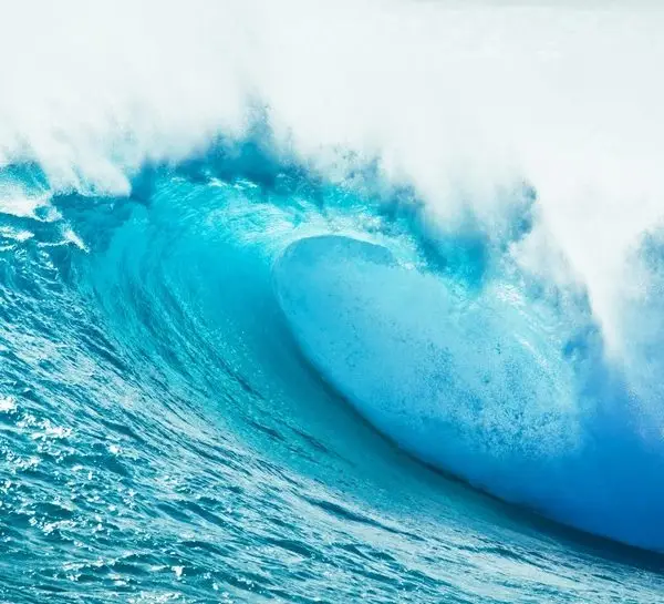 Turkuaz okyanus dalgası ve beyaz köpükler temalı modern spor salonu ve ofis dekorasyonu için derinlik etkili 3D duvar posteri.