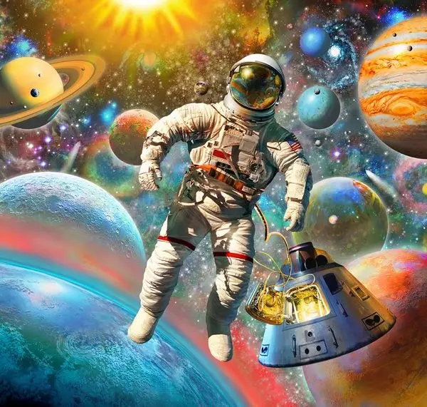 kozmik kasif astronot ve uzay kapsulu temali 3d duvar kagidi