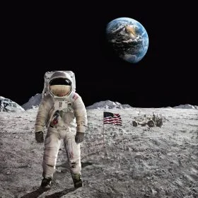 aya ilk adim astronot ve ay yuzeyi temali 3d duvar kagidi