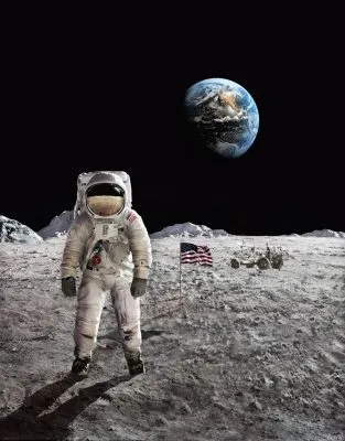 aya ilk adim astronot ve ay yuzeyi temali 3d duvar kagidi