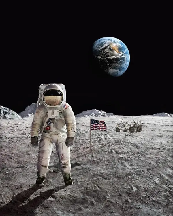 aya ilk adim astronot ve ay yuzeyi temali 3d duvar kagidi