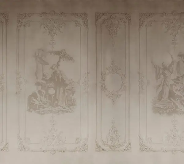 saray galerisi sepya tonlu barok panelli klasik 3d duvar kagidi