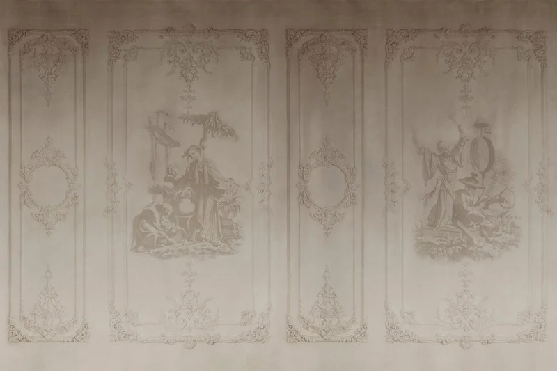 saray galerisi sepya tonlu barok panelli klasik 3d duvar kagidi