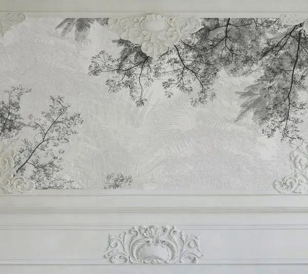 barok pencere ormani klasik cerceveli ve agac dalli 3d duvar kagidi