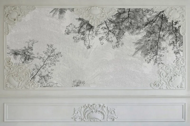 barok pencere ormani klasik cerceveli ve agac dalli 3d duvar kagidi