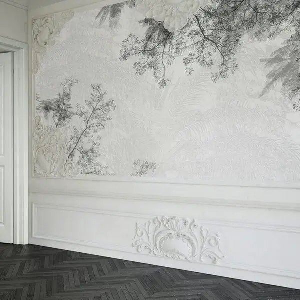 barok pencere ormani klasik cerceveli ve agac dalli 3d duvar kagidi