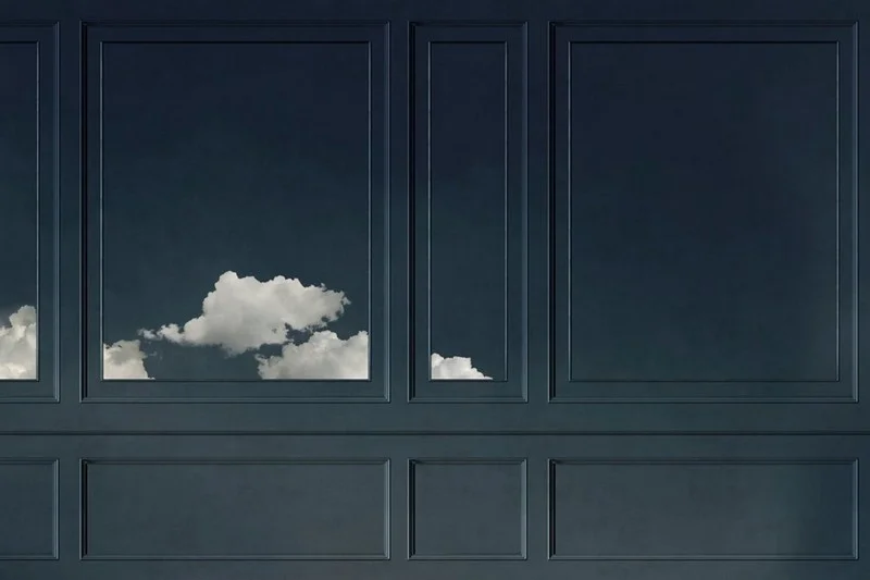 gece mavisi modern panel cerceveli ve bulutlu 3d duvar kagidi