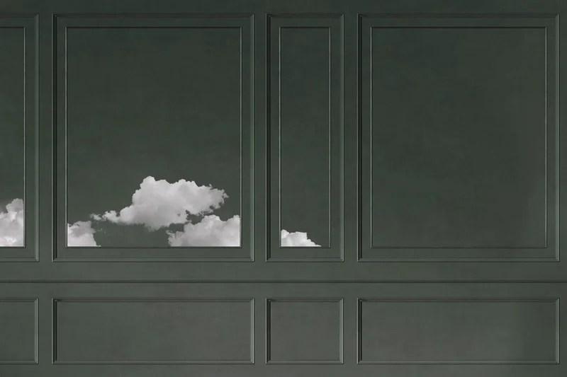 gok yesili modern panel cerceveli ve bulut desenli 3d duvar kagidi