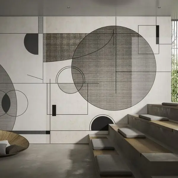 Trendyol kül grisi ve antrasit dairesel geometrik duvar posteri bursa ve Hepsiburada modern soyut çizgili duvar kağıdı modelleri bursa