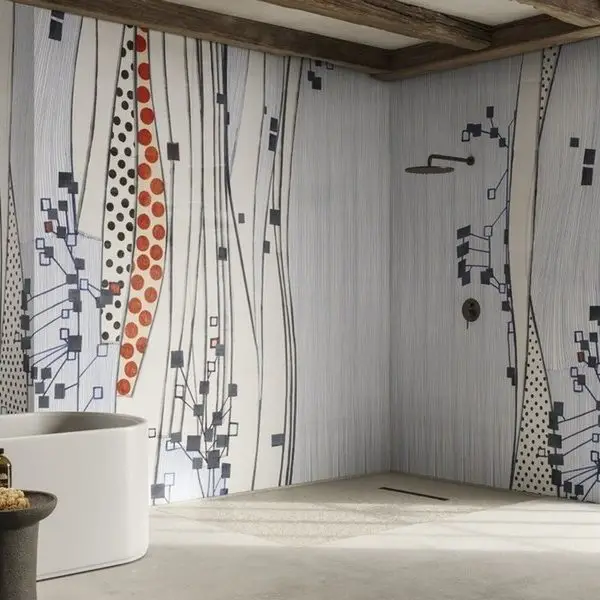 Trendyol kiremit puantiyeli dikey desenli duvar posteri bursa ve Hepsiburada geometrik kareli ağaç formlu duvar kağıdı modelleri bursa