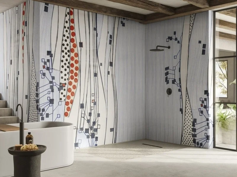 Trendyol kiremit puantiyeli dikey desenli duvar posteri bursa ve Hepsiburada geometrik kareli ağaç formlu duvar kağıdı modelleri bursa