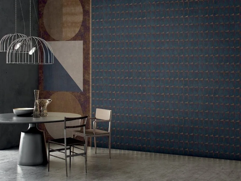 Trendyol lacivert ve bakır geometrik formlu duvar posteri bursa ve Hepsiburada endüstriyel dokulu modern duvar kağıdı modelleri bursa