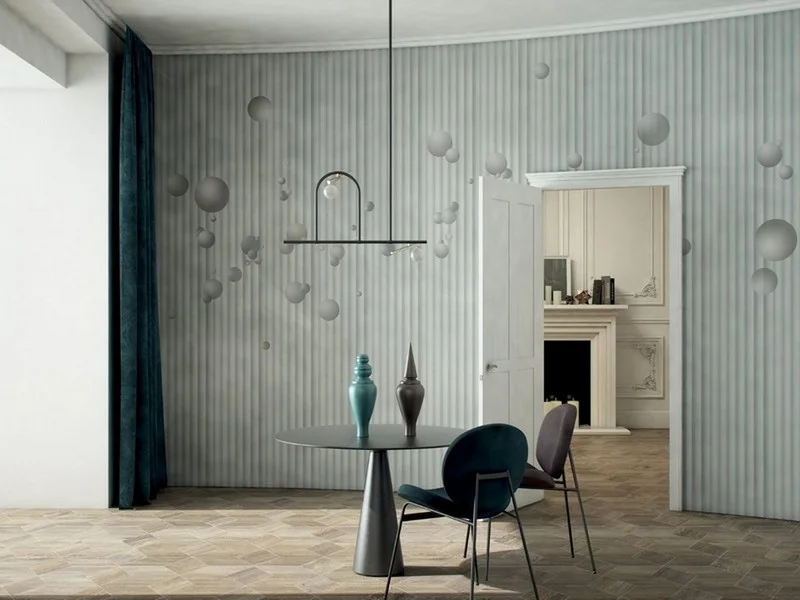 Trendyol gümüş gri 3d küre desenli dikey çizgili duvar posteri bursa ve Hepsiburada modern üç boyutlu toplar duvar kağıdı modelleri bursa