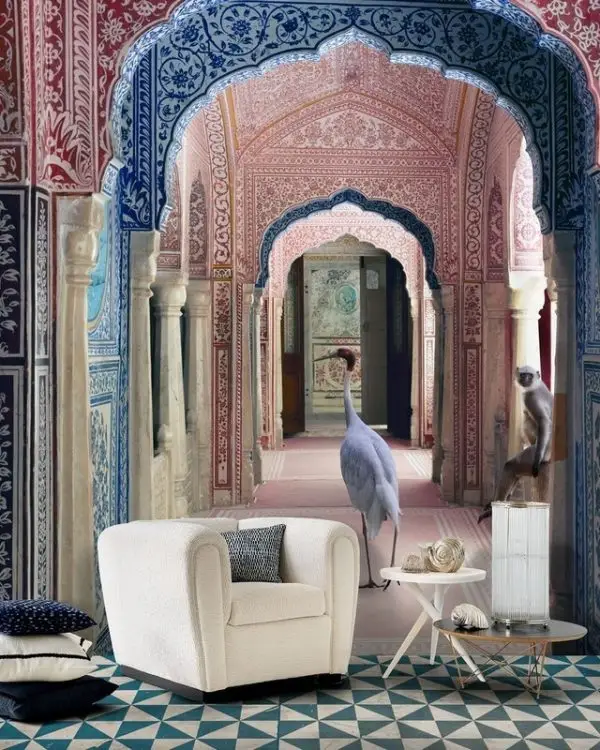 mistik hint sarayi kemerleri ve egzotik hayvanlar 3d duvar kagidi