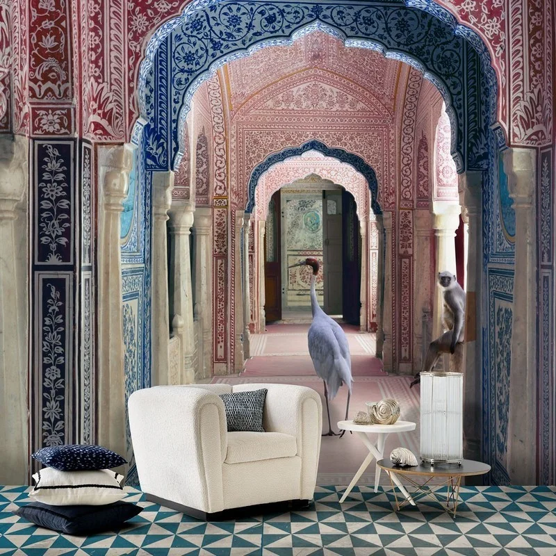 mistik hint sarayi kemerleri ve egzotik hayvanlar 3d duvar kagidi