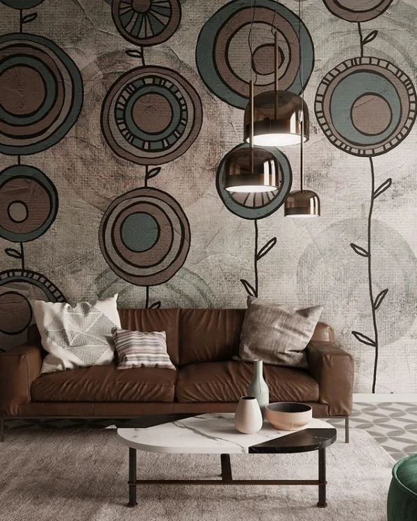 Trendyol gri geometrik çiçek desenli duvar posteri bursa ve Hepsiburada modern antrasit stilize bitki duvar kağıdı modelleri bursa