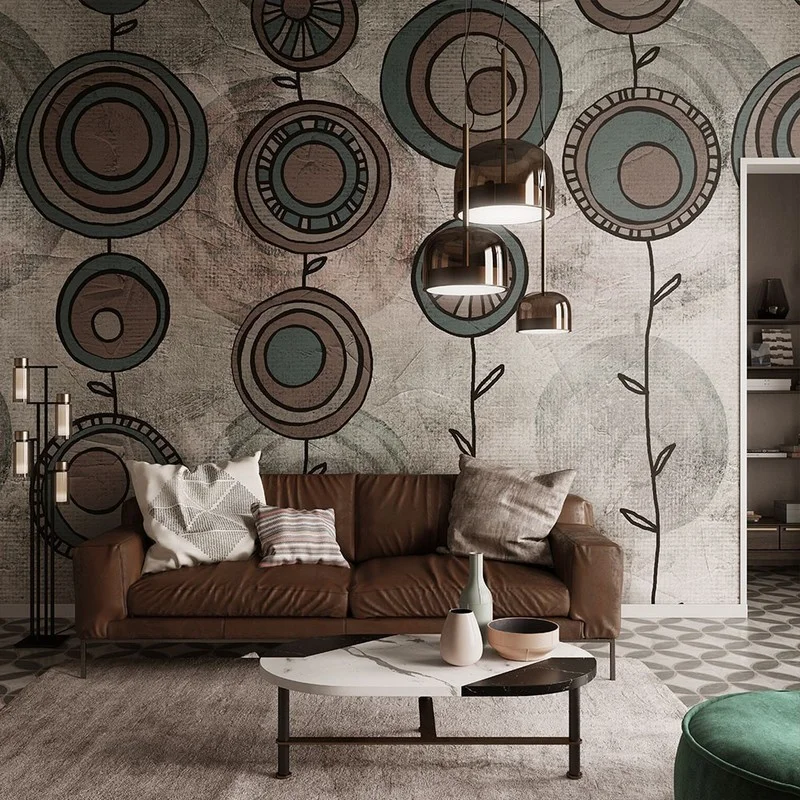 Trendyol gri geometrik çiçek desenli duvar posteri bursa ve Hepsiburada modern antrasit stilize bitki duvar kağıdı modelleri bursa
