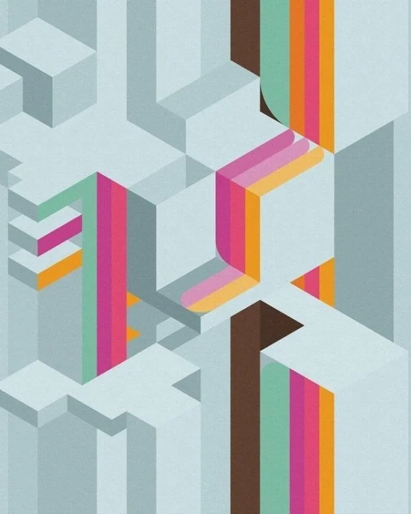 Trendyol renkli izometrik labirent duvar posteri bursa ve Hepsiburada modern 3D geometrik küp desenli duvar kağıdı modelleri bursa