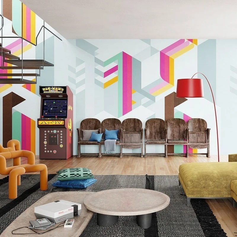 Trendyol renkli izometrik labirent duvar posteri bursa ve Hepsiburada modern 3D geometrik küp desenli duvar kağıdı modelleri bursa