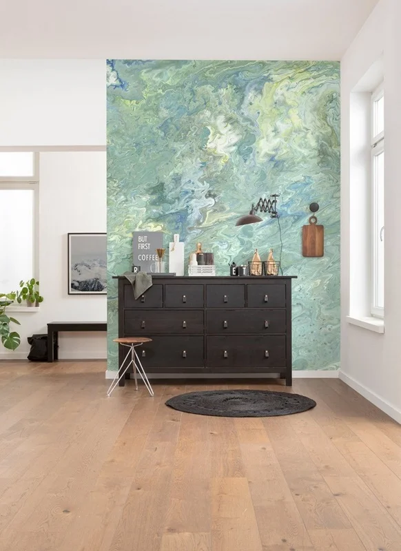 Trendyol yeşil ve mavi geçişli ebru desenli duvar posteri bursa ve Hepsiburada akışkan sanat efektli modern duvar kağıdı modelleri bursa