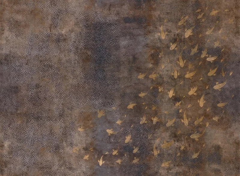 altin bereket eskitme zeminli koi baligi 3d duvar kagidi