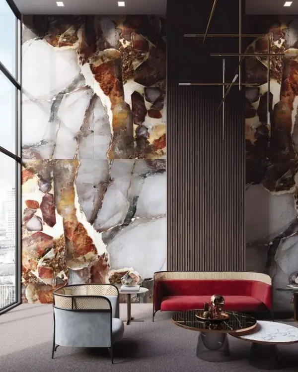 kizil kehribar agat kristal dokulu luks 3d duvar kagidi