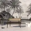 monochrome vizon sisli fon kestane yapragi desenli duvar kagidi