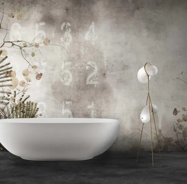 Trendyol beton görünümlü rakamlı ve akasya yaprağı desenli duvar posteri bursa ve Hepsiburada vintage endüstriyel stil duvar kağıdı modelleri