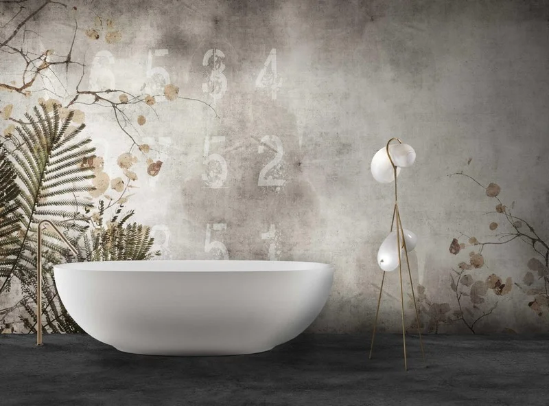 Trendyol beton görünümlü rakamlı ve akasya yaprağı desenli duvar posteri bursa ve Hepsiburada vintage endüstriyel stil duvar kağıdı modelleri