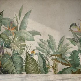 Trendyol krem eskitme zeminli Monstera ve muz yapraklı duvar posteri bursa ve Hepsiburada suluboya efekti tropikal botanik duvar kağıdı modelleri