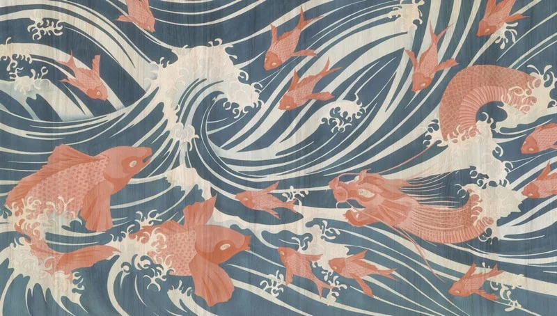 firtina dansi koi baliklari ve ejderha temali 3d duvar kagidi