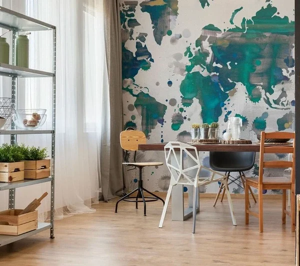 murekkep dunyasi soyut turkuaz ve gri 3d dunya haritasi duvar kagidi