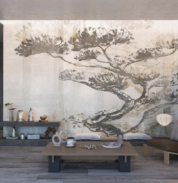 zen fircasi bonsai agaci ve sanatsal doku 3d duvar kagidi